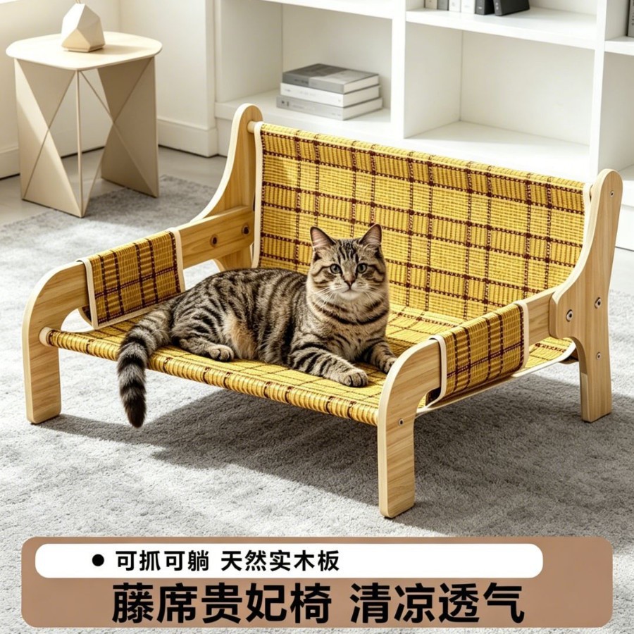 凉席躺椅猫窝夏季藤编猫床吊床夏天猫咪沙发睡窝四季通用宠物椅子